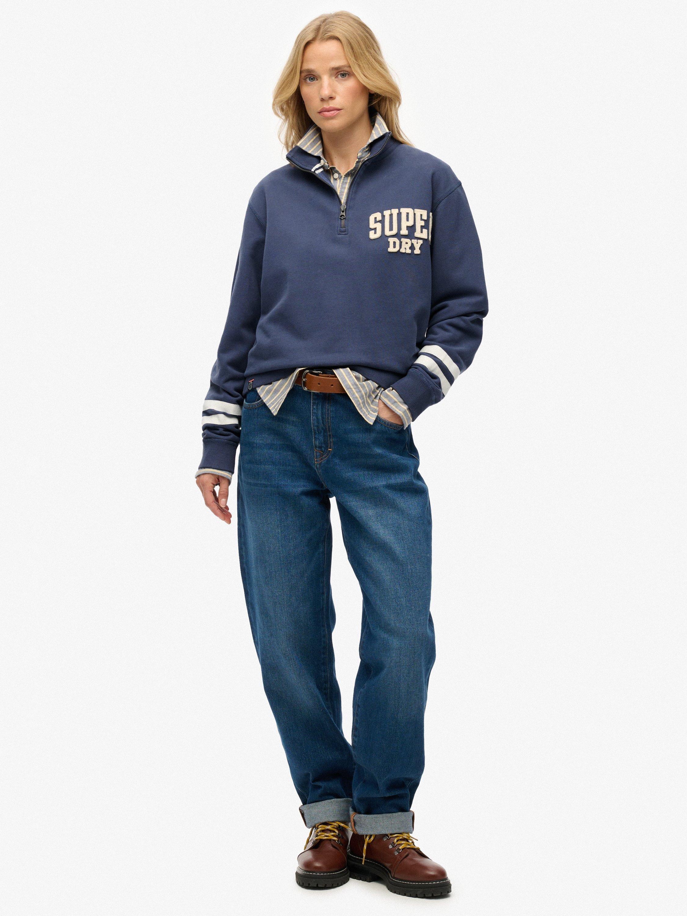 Product image 3 of 6, which shows Superdry Athletic Essentials Applique 1/2 Zip Sweatshirt, Mariner Navy, 10