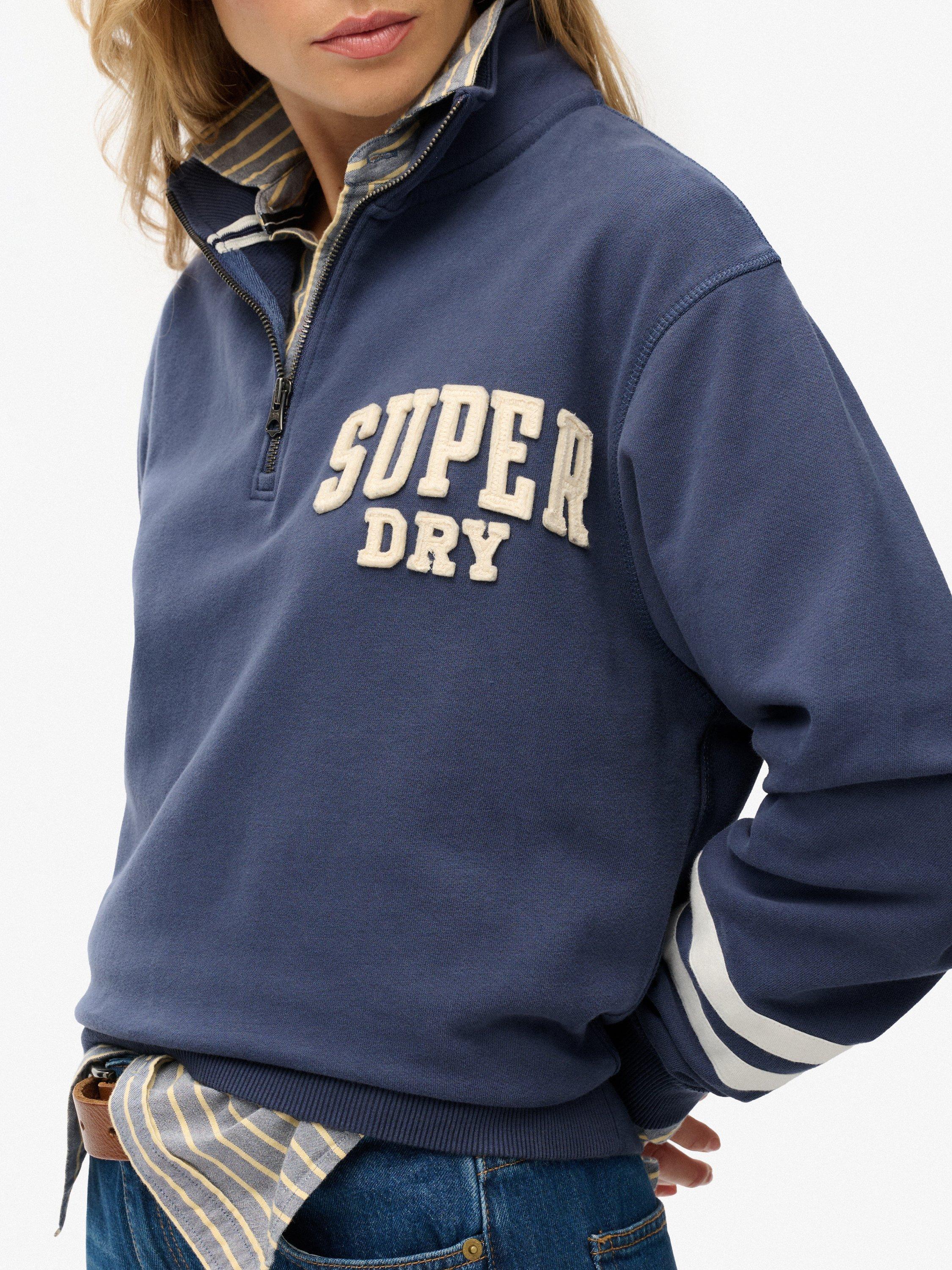 Product image 4 of 6, which shows Superdry Athletic Essentials Applique 1/2 Zip Sweatshirt, Mariner Navy, 10