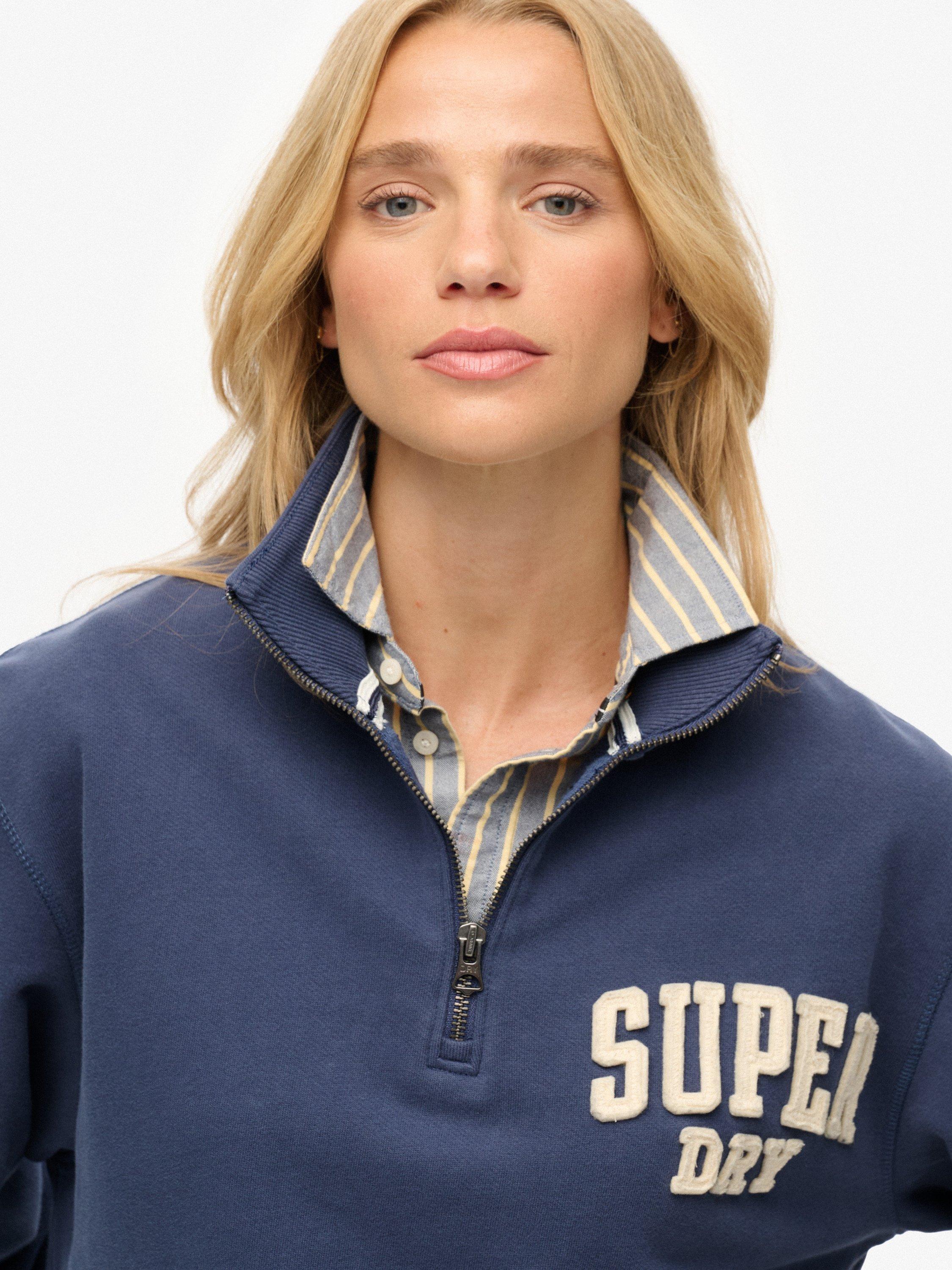 Product image 5 of 6, which shows Superdry Athletic Essentials Applique 1/2 Zip Sweatshirt, Mariner Navy, 10