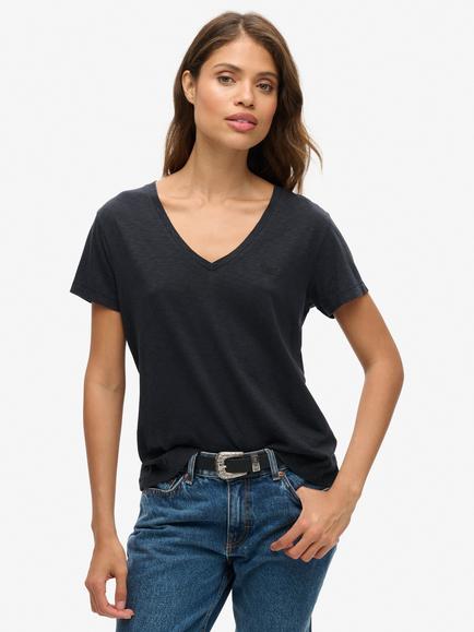 Superdry Studios Slub Cotton Blend Embroidered V-Neck T-Shirt, Eclipse Navy