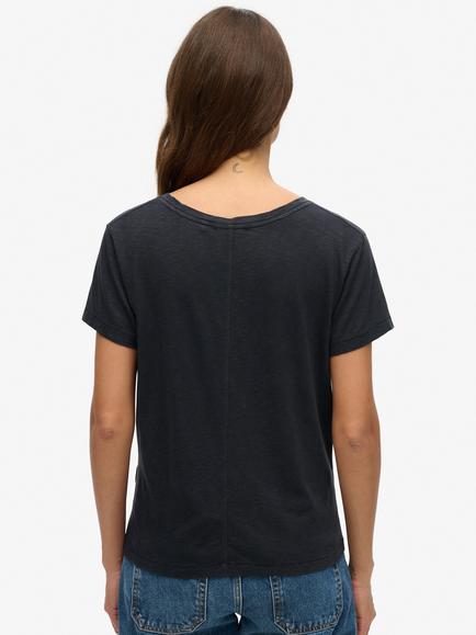 Superdry Studios Slub Cotton Blend Embroidered V-Neck T-Shirt - view 2, Eclipse Navy