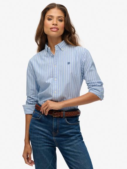 Superdry Stripe Slim Oxford Long Sleeve Shirt, Broker Blue