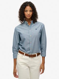 Superdry Stripe Slim Oxford Long Sleeve Shirt, Blue/Green, Blue/Green