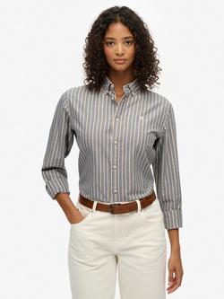 Superdry Slim Oxford Striped Shirt, Blue/Yellow, Blue/Yellow