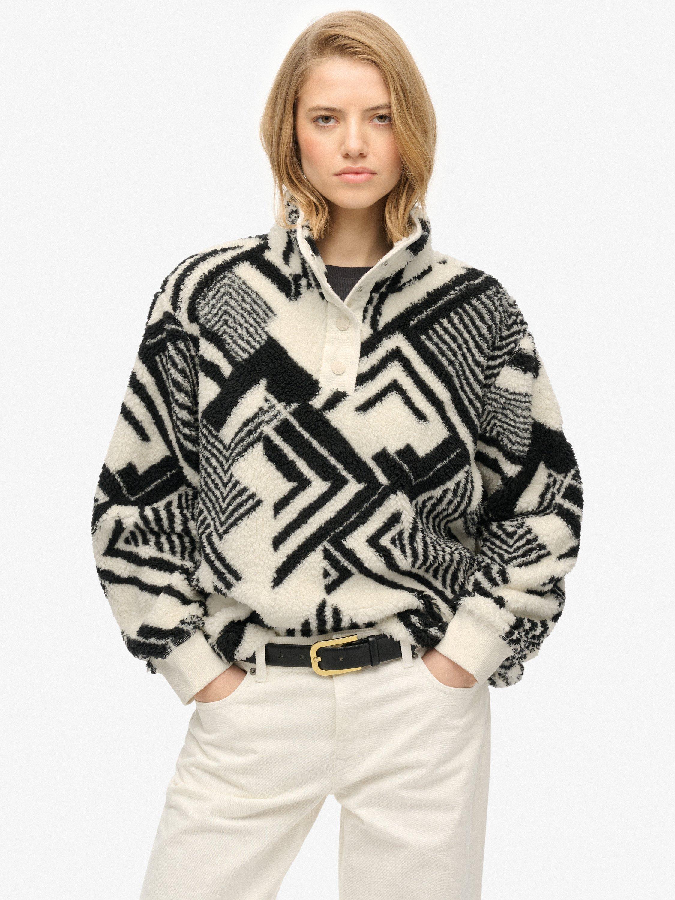Product image 1 of 6, which shows Superdry Super Soft Printed Henley Jumper, Cream, 14