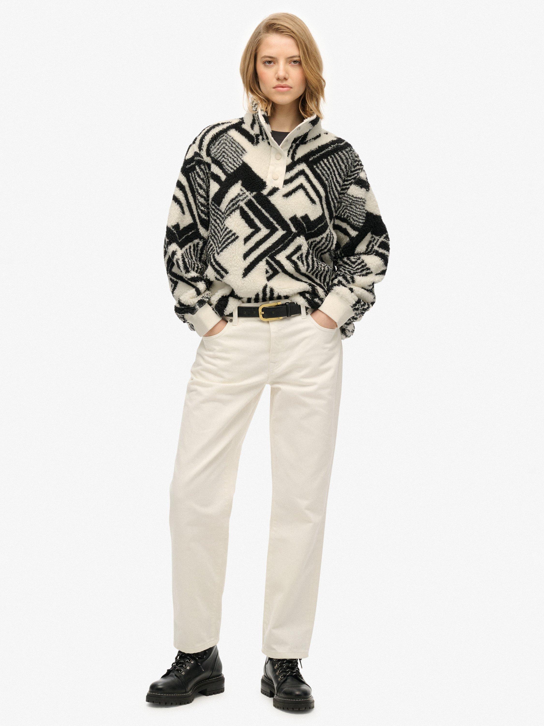 Product image 3 of 6, which shows Superdry Super Soft Printed Henley Jumper, Cream, 14