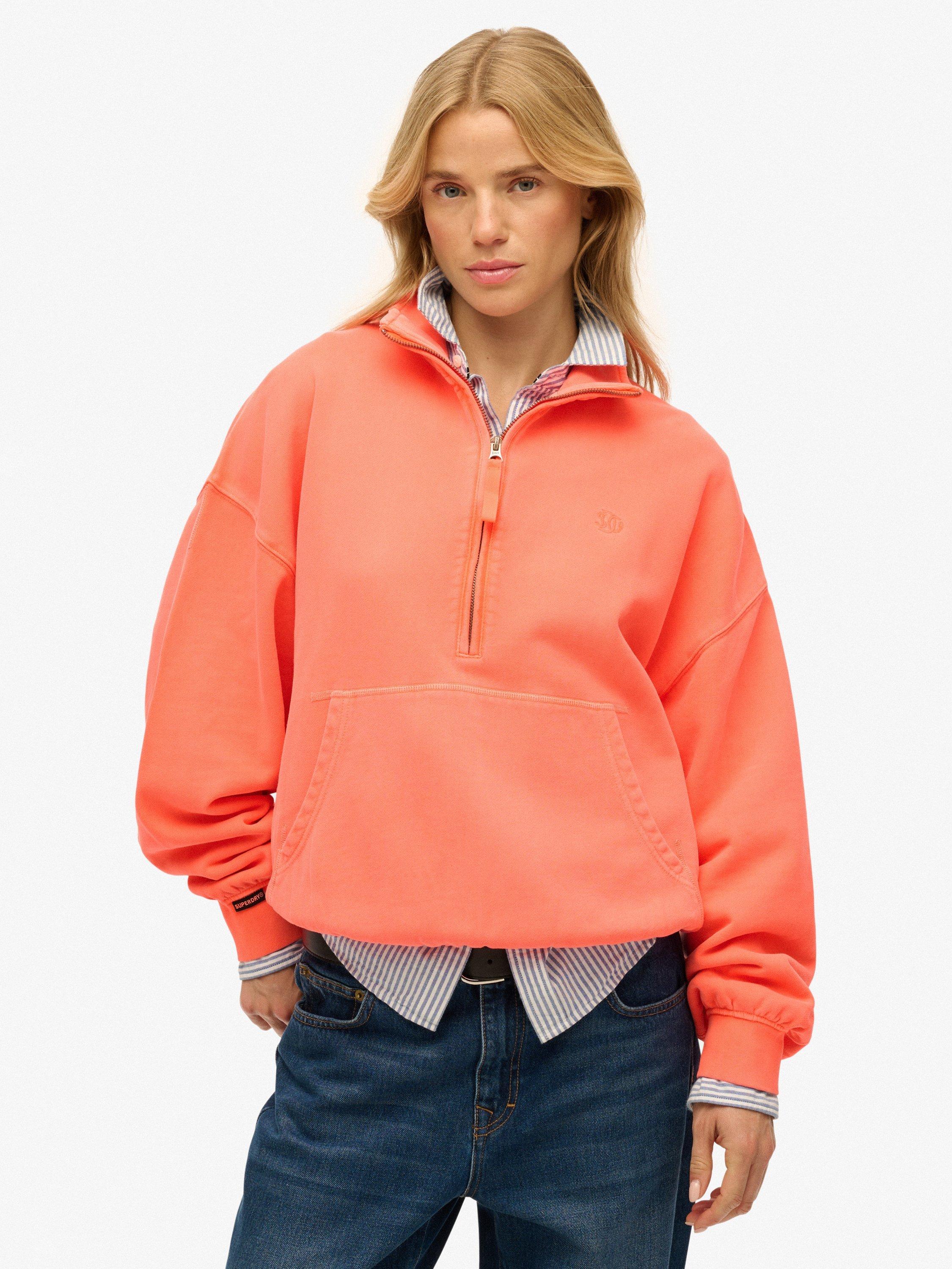 Product image 1 of 6, which shows Superdry Studios 1/2 Zip Sweatshirt, Fluro Coral, 16