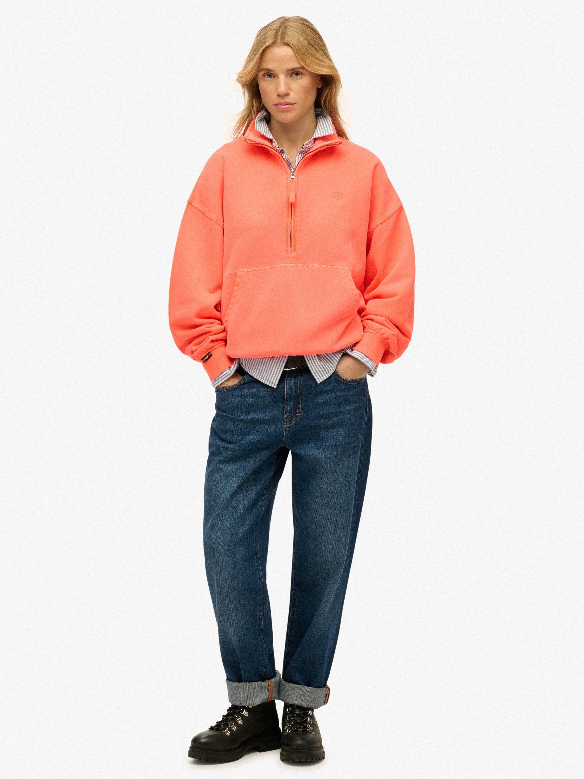 Product image 3 of 6, which shows Superdry Studios 1/2 Zip Sweatshirt, Fluro Coral, 16