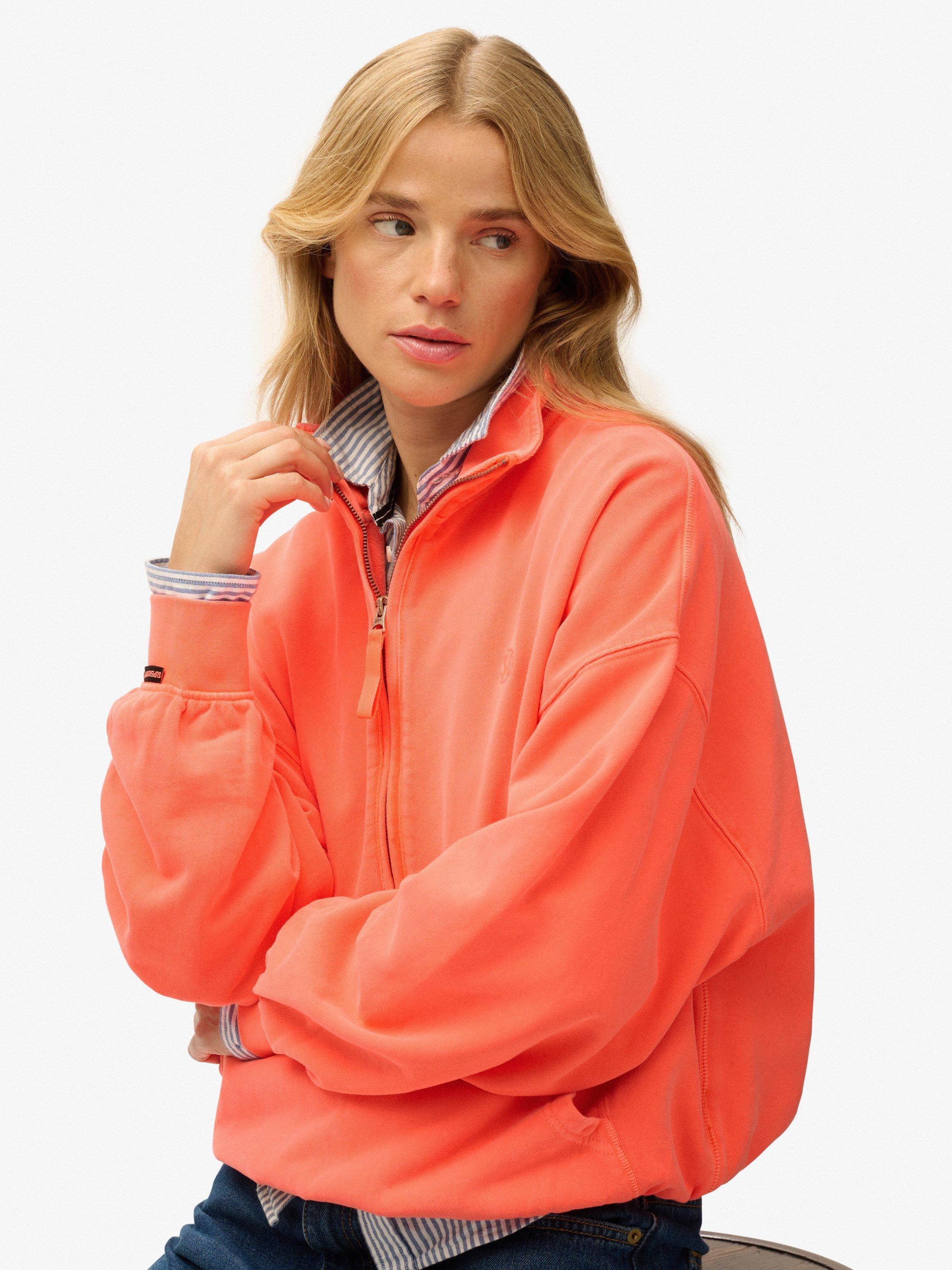 Product image 4 of 6, which shows Superdry Studios 1/2 Zip Sweatshirt, Fluro Coral, 16