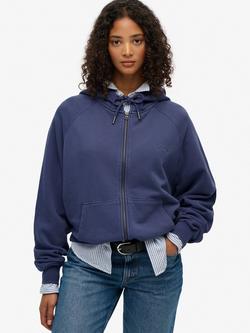 Superdry Essential Logo Garment Dyed Zip Hoodie, Mariner Navy, Mariner Navy