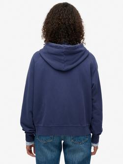 Superdry Essential Logo Garment Dyed Zip Hoodie, Mariner Navy - view 2, Mariner Navy