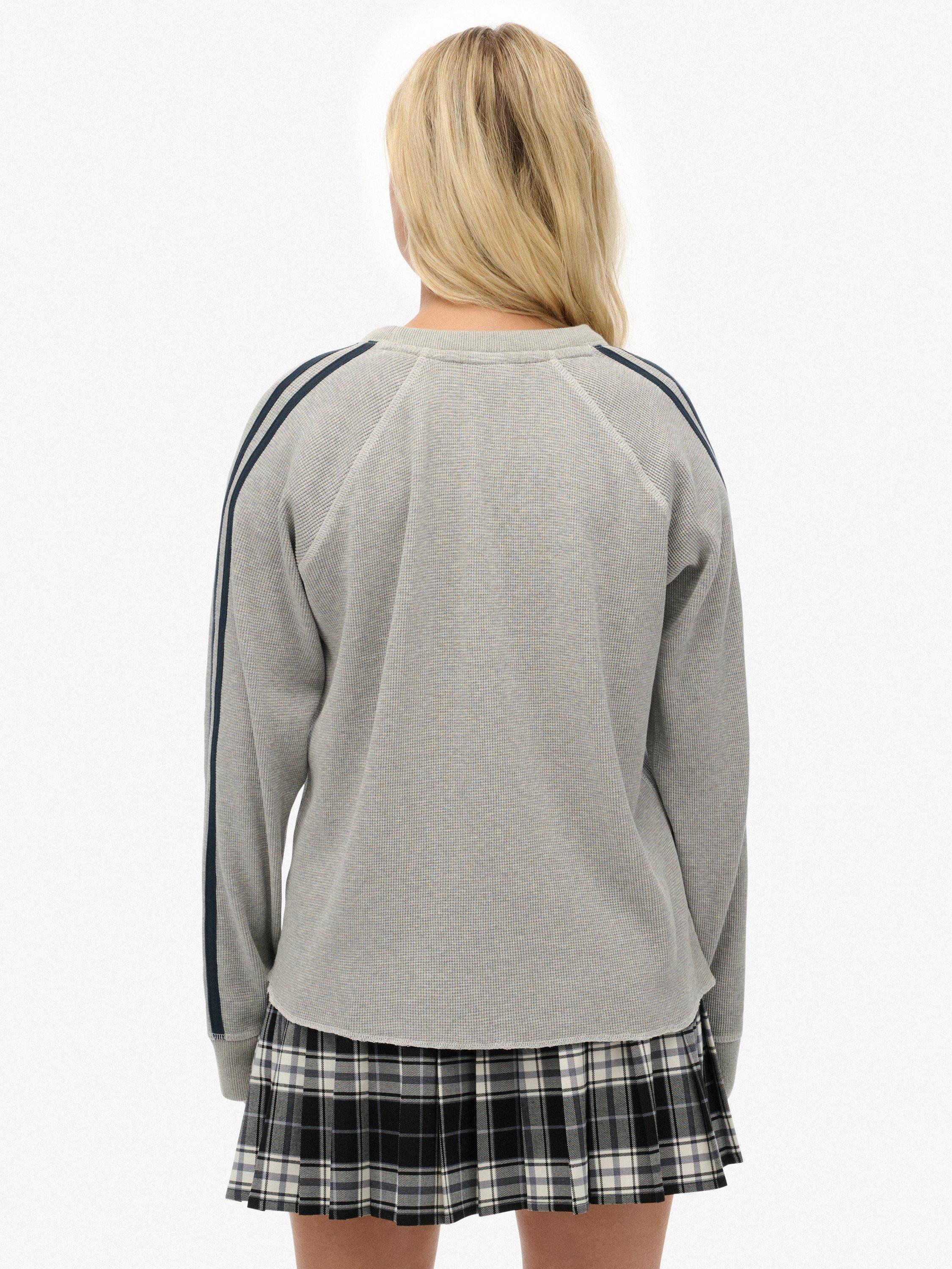 Product image 2 of 5, which shows Superdry Athletic Essentials Graphic Long Sleeve Top, Grey Marl, 8