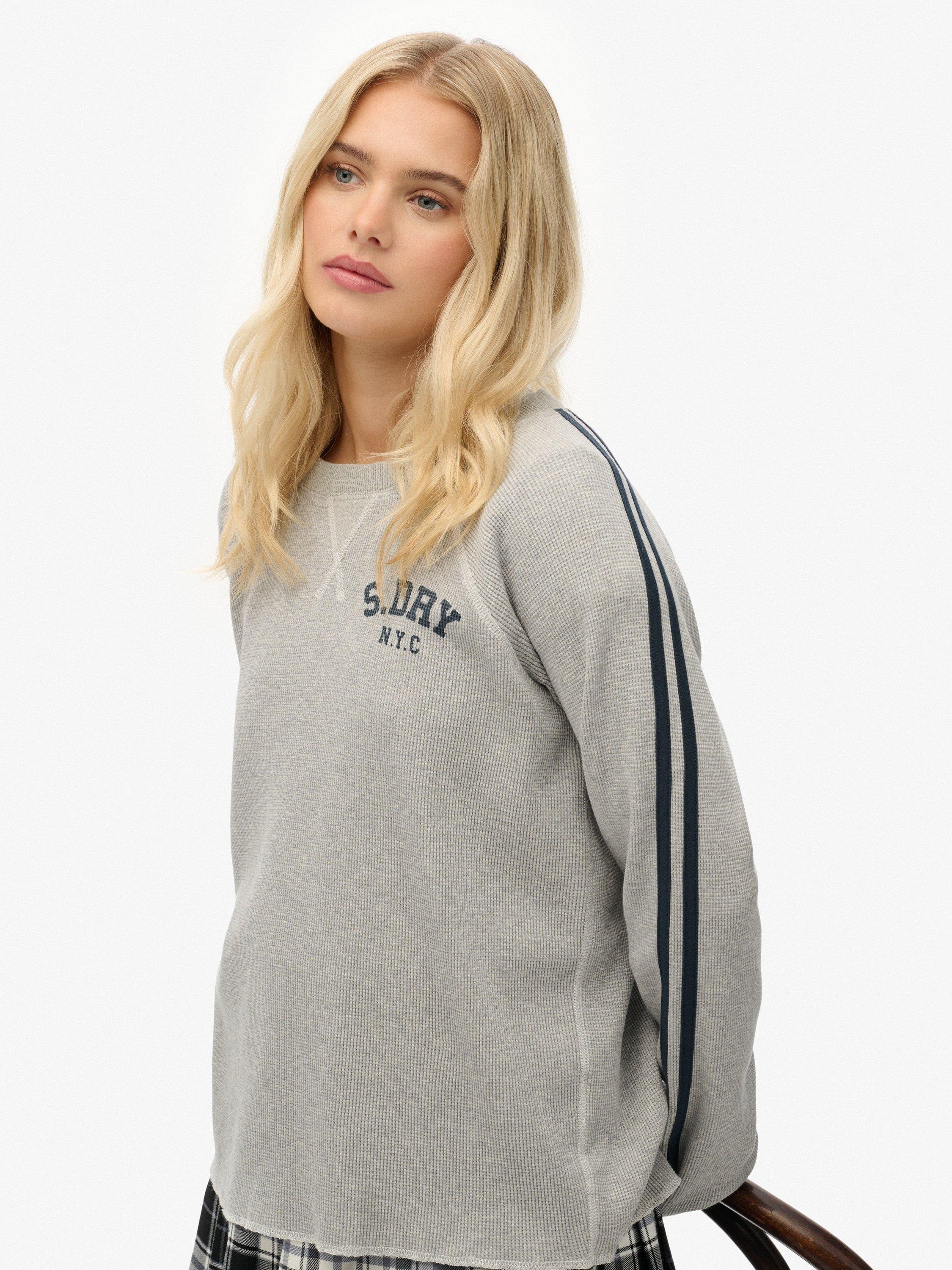 Product image 4 of 5, which shows Superdry Athletic Essentials Graphic Long Sleeve Top, Grey Marl, 8