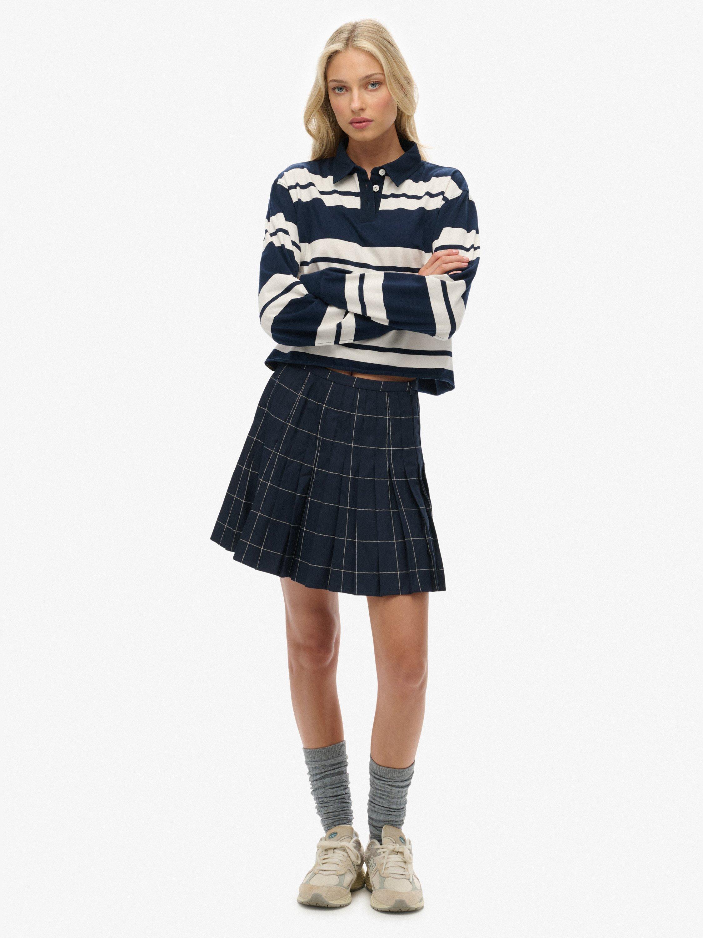 Product image 3 of 5, which shows Superdry Athletic Essentials Cropped Stripe Rugby Top, Richest Navy/White, 14