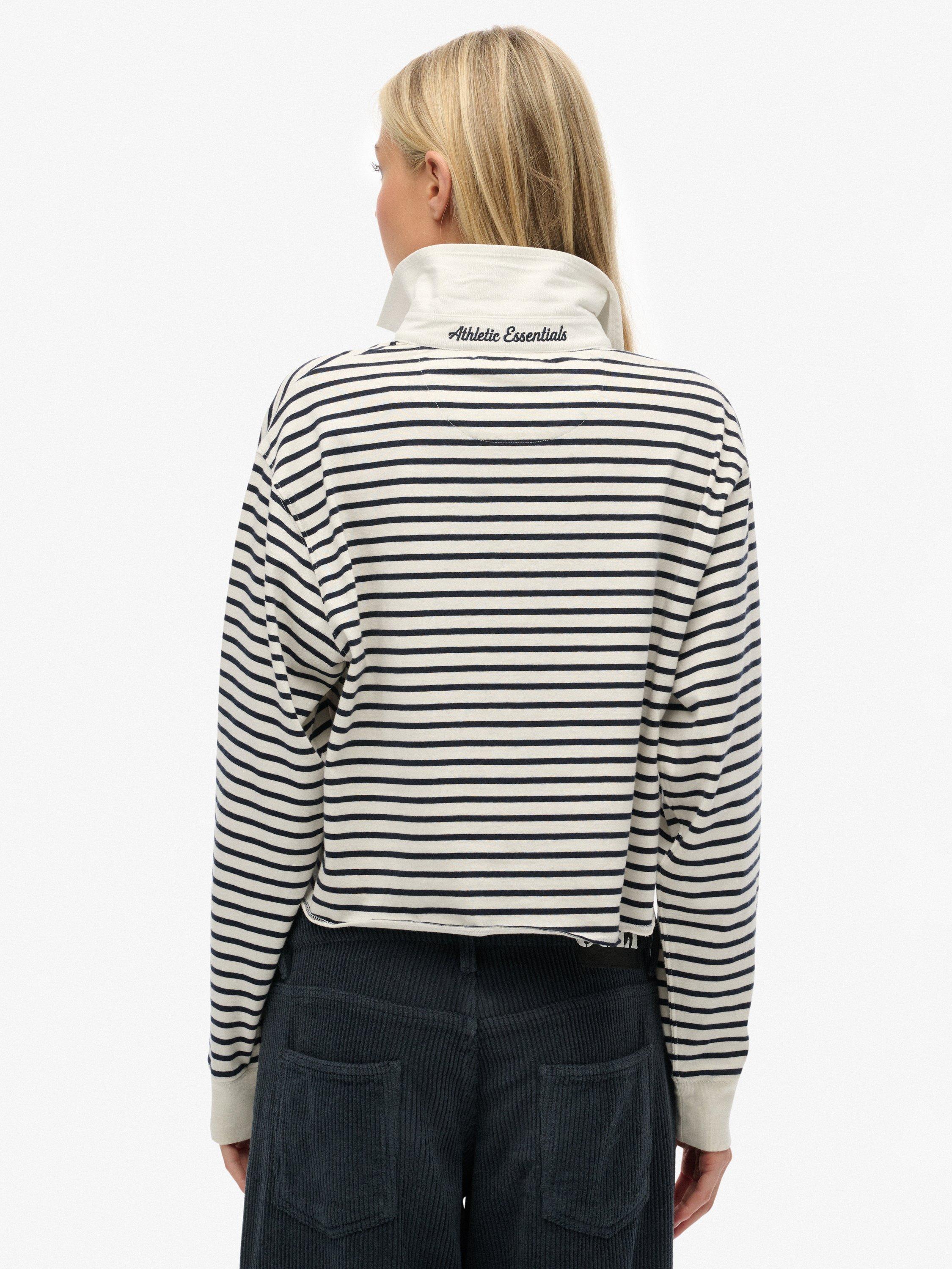 Product image 2 of 5, which shows Superdry Athletic Essentials Cropped Stripe Rugby Top, Ecru, 6