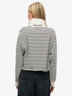 Superdry Athletic Essentials Cropped Stripe Rugby Top - view 2, Ecru