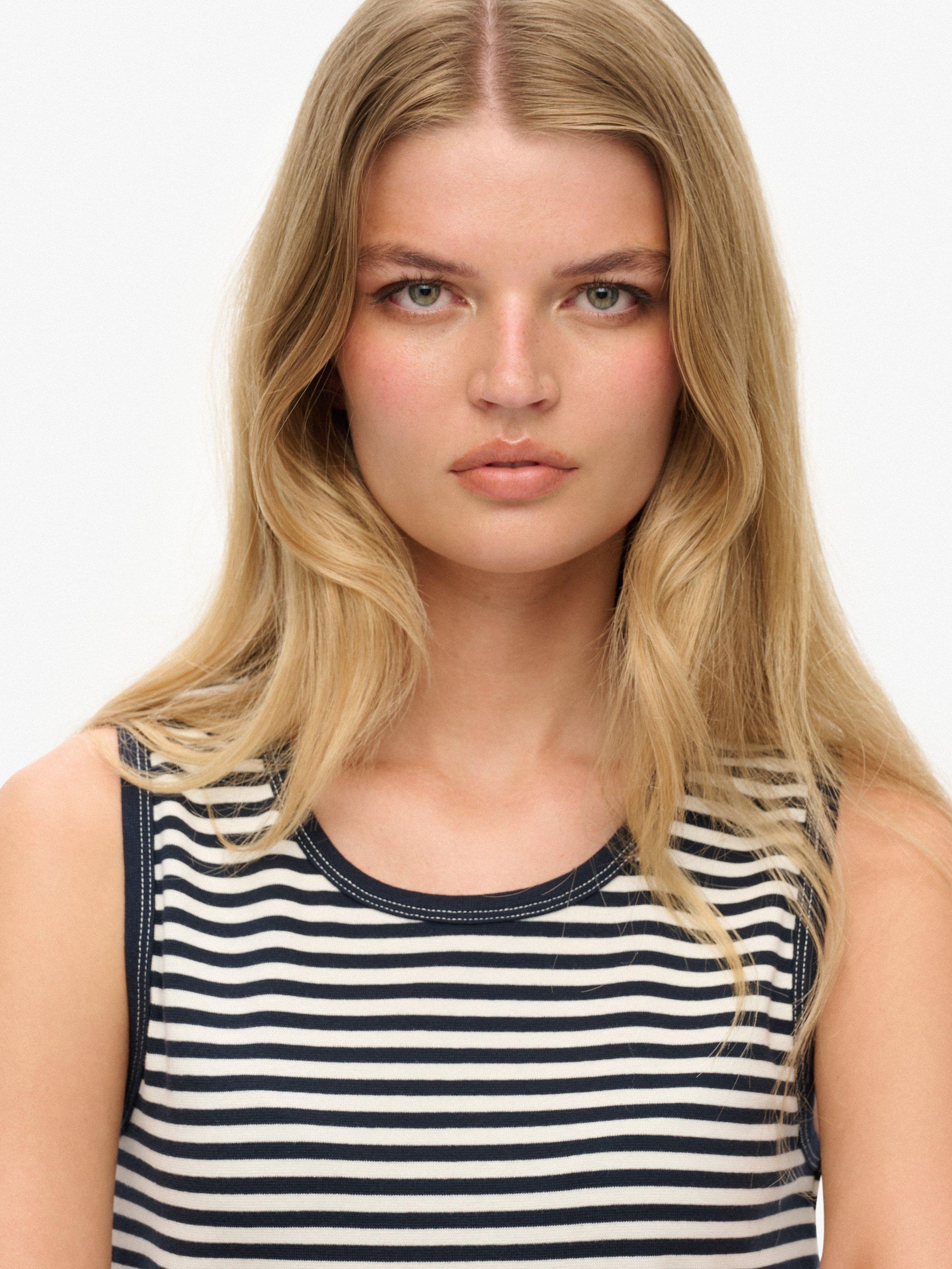 Product image 5 of 5, which shows Superdry Athletic Essentials Jersey Stripe Tank Top, Navy, 12