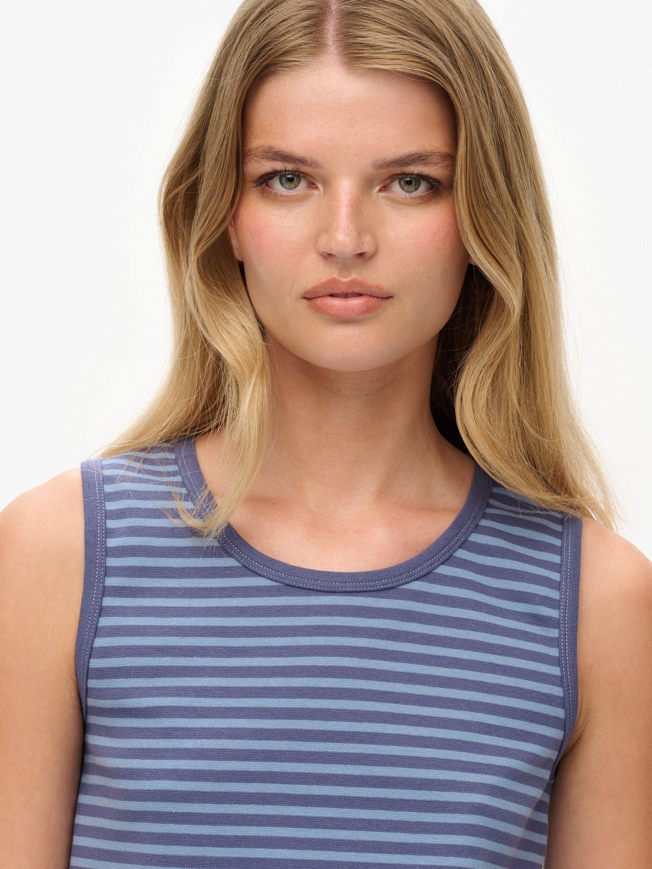 Product image 5 of 5, which shows Superdry Athletic Essentials Jersey Stripe Tank Top, Tidal Blue, 6