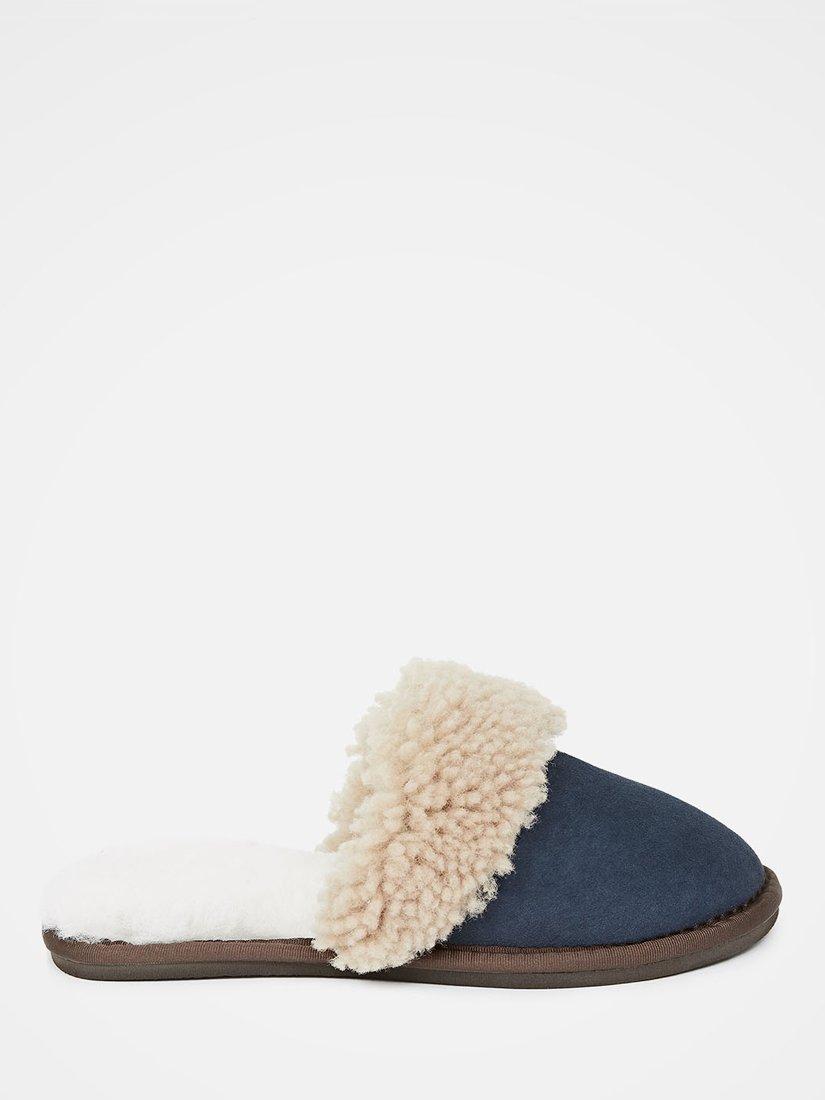 Product image 1 of 6, which shows Celtic & Co. TurnBack Sheepskin Mule Slippers, Blue Iris, 3