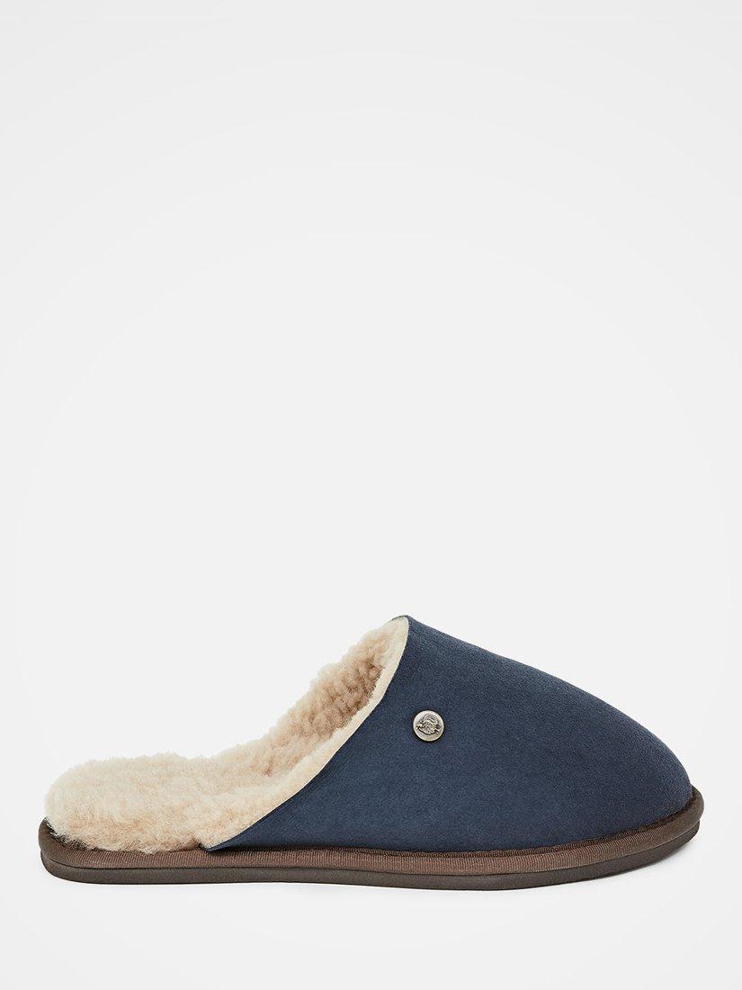 Product image 1 of 6, which shows Celtic & Co. Turnback Sheepskin Mule Slippers, Blue Iris, 3