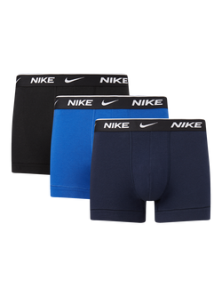 Nike Essential Stretch Cotton Blend Trunks, Pack of 3, Black/Blue/Navy
