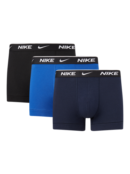 Nike Essential Stretch Cotton Blend Trunks, Pack of 3, Black/Blue/Navy