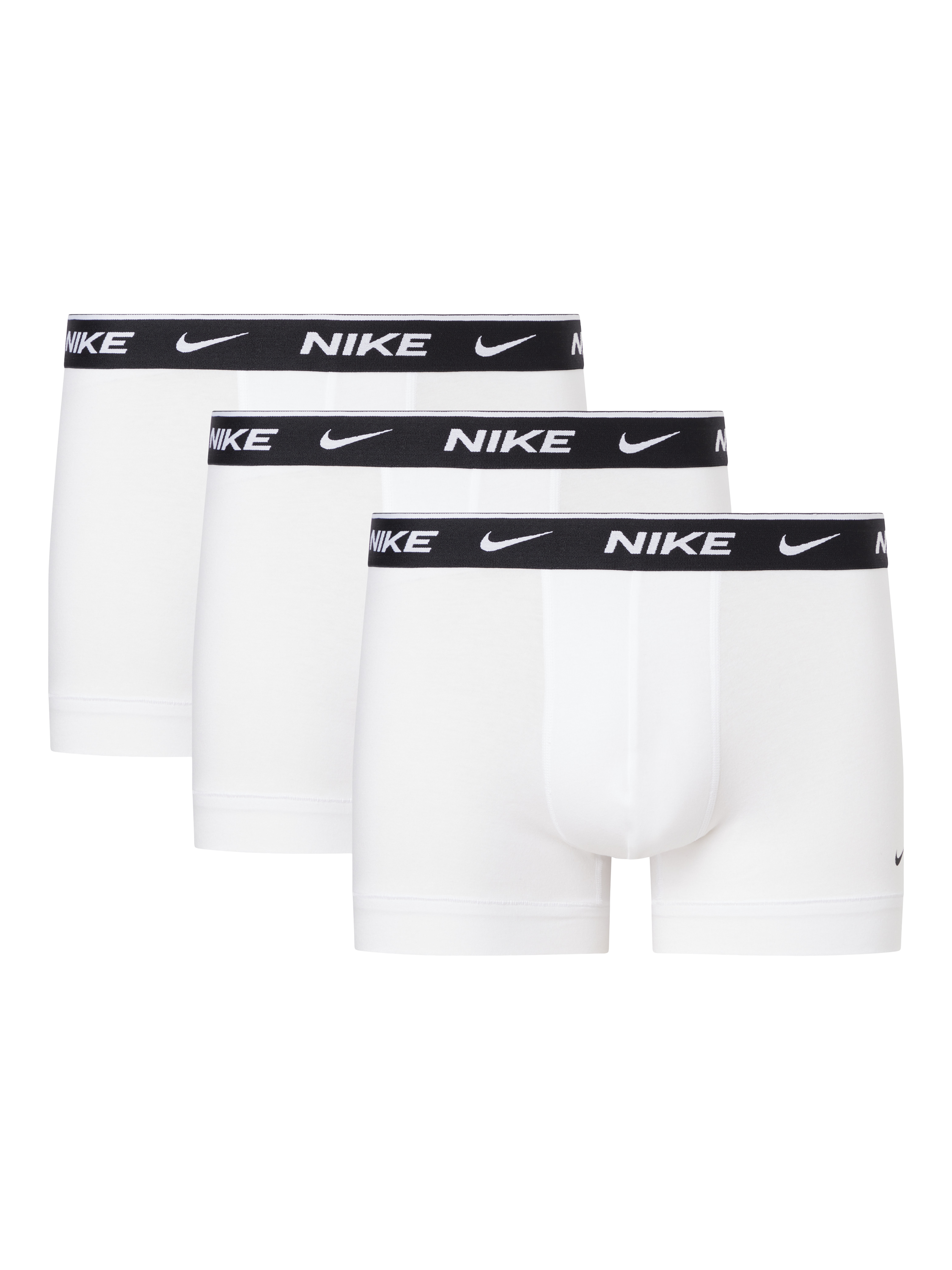 Product image 1 of 1, which shows Nike Essential Stretch Cotton Blend Trunks, Pack of 3, White, XS