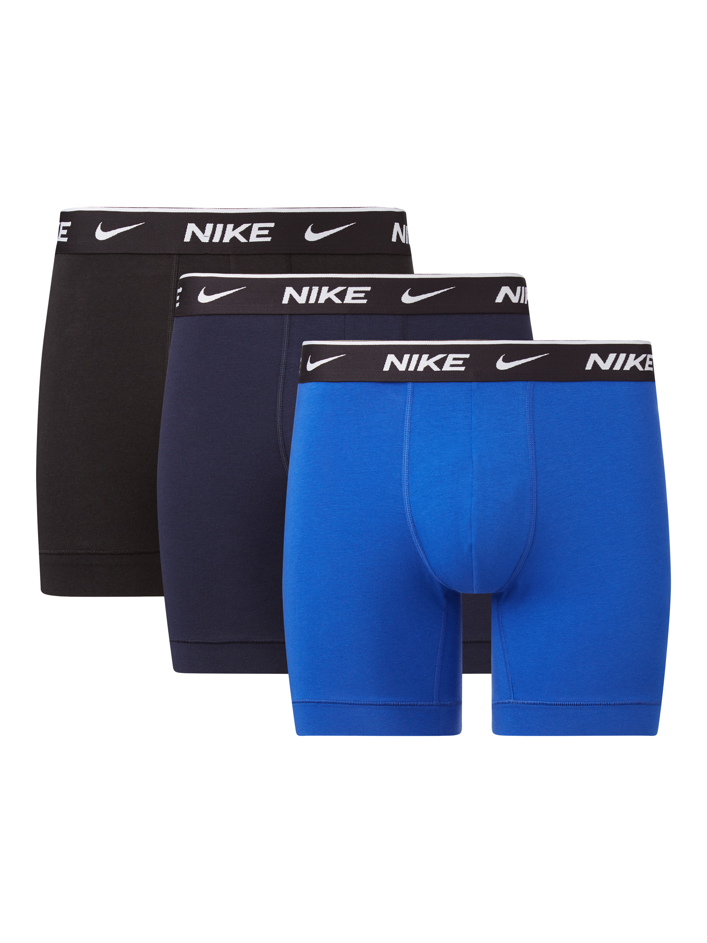 Product image 1 of 1, which shows Nike Cotton Stretch Boxers, Pack of 3, Blue/Navy/Black, S
