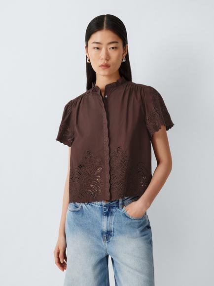 AND/OR Lolita Cutwork Short Sleeve Shirt, Brown
