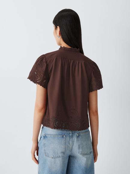 AND/OR Lolita Cutwork Short Sleeve Shirt - view 2, Brown