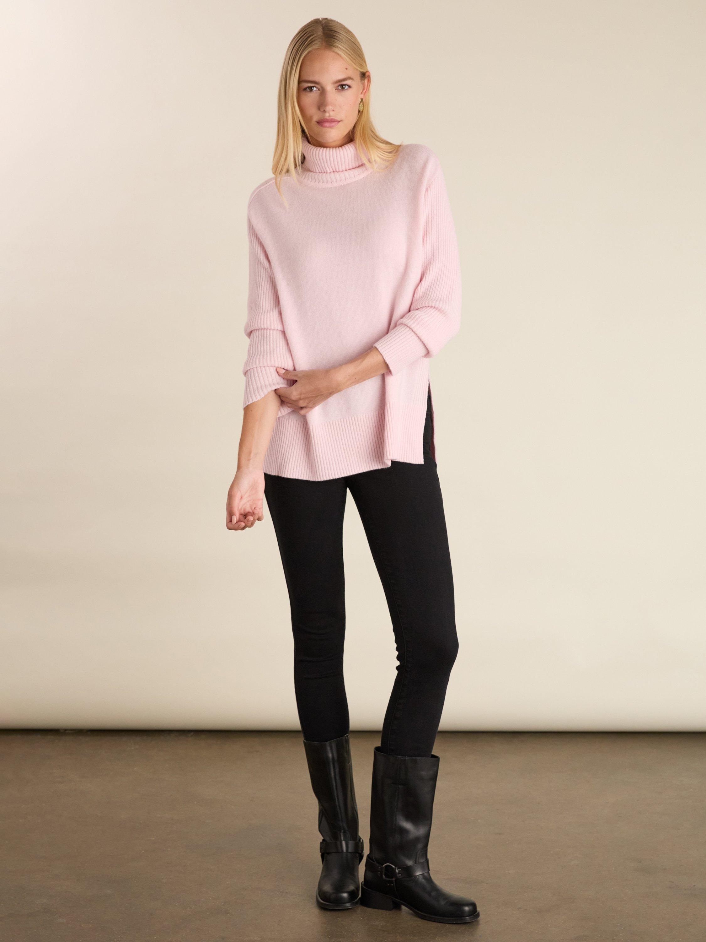 Product image 2 of 6, which shows Baukjen Malin Wool Blend Roll Neck Jumper, Powder Pink, 10