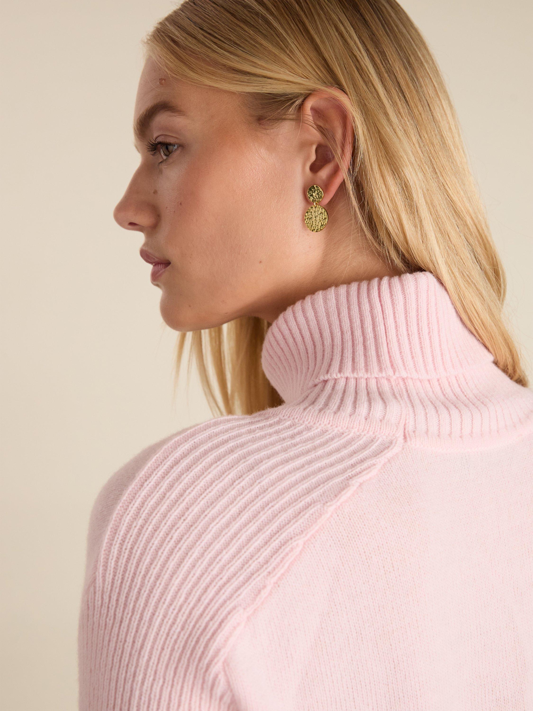 Product image 3 of 6, which shows Baukjen Malin Wool Blend Roll Neck Jumper, Powder Pink, 10