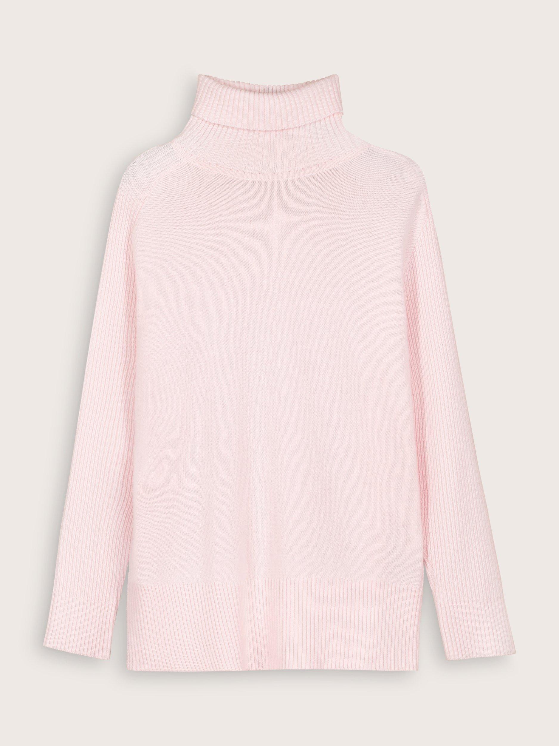Product image 5 of 6, which shows Baukjen Malin Wool Blend Roll Neck Jumper, Powder Pink, 10