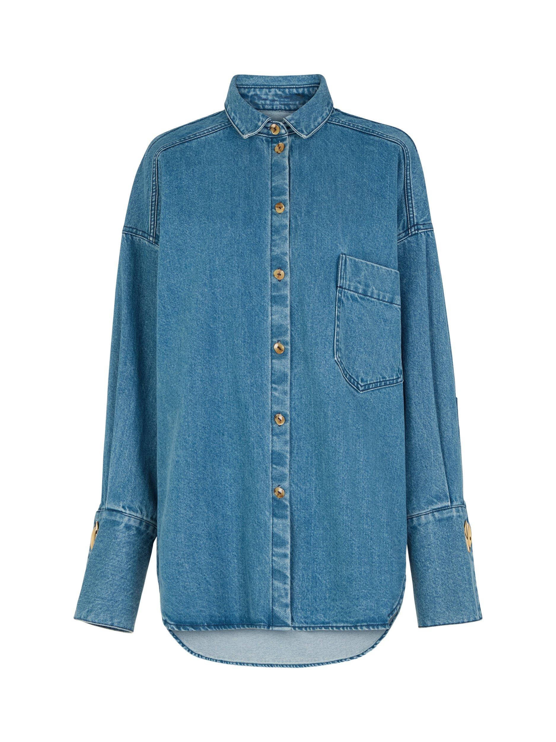 Product image 1 of 1, which shows AKYN Fenella Oversized Denim Shirt, Blue, S