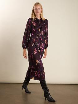 Baukjen Charlotte Satin Midi Dress, Purple/Multi - view 2, Purple/Multi