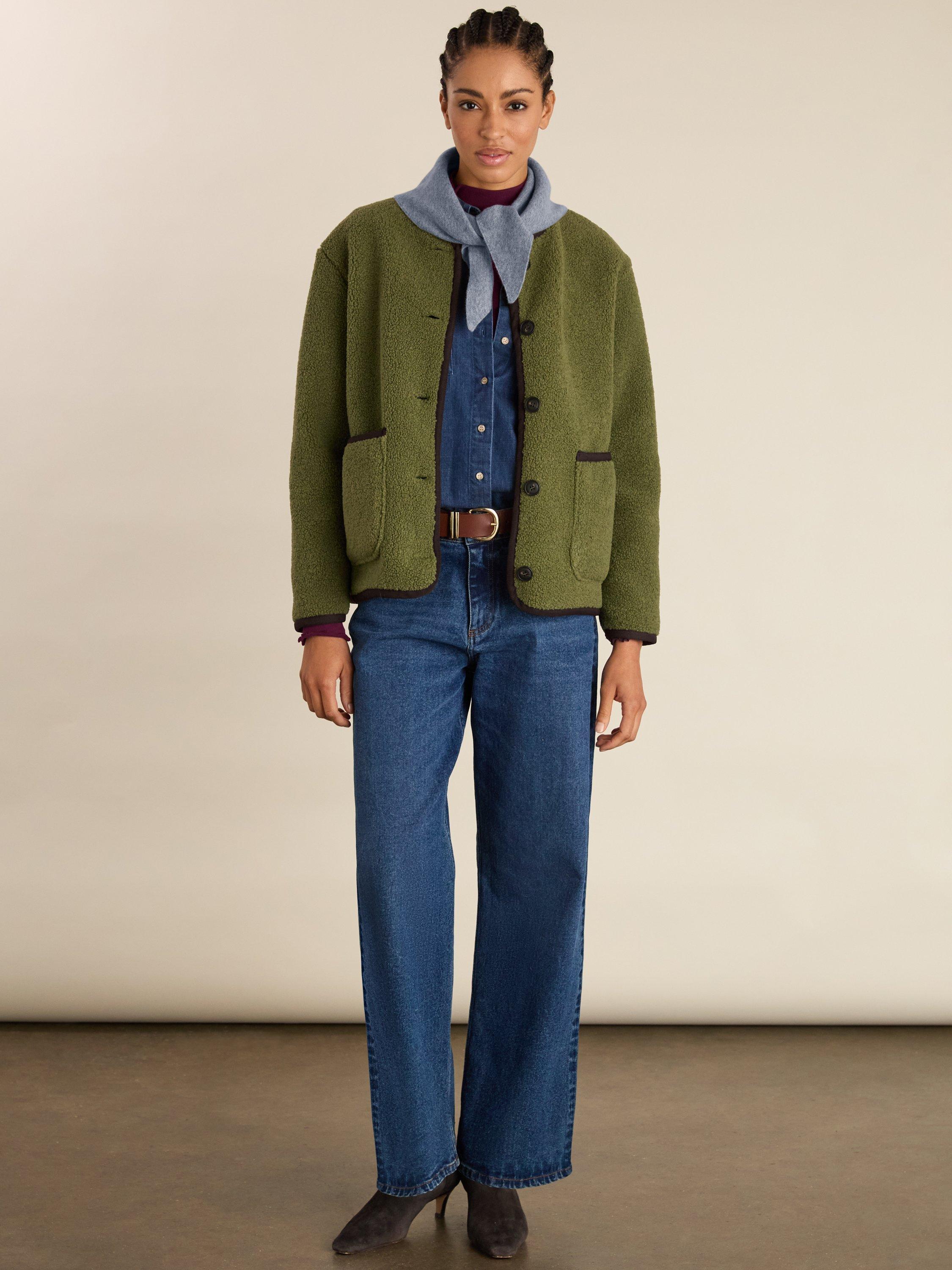 Product image 3 of 6, which shows Baukjen Caitlin Borg Jacket, Khaki, 14