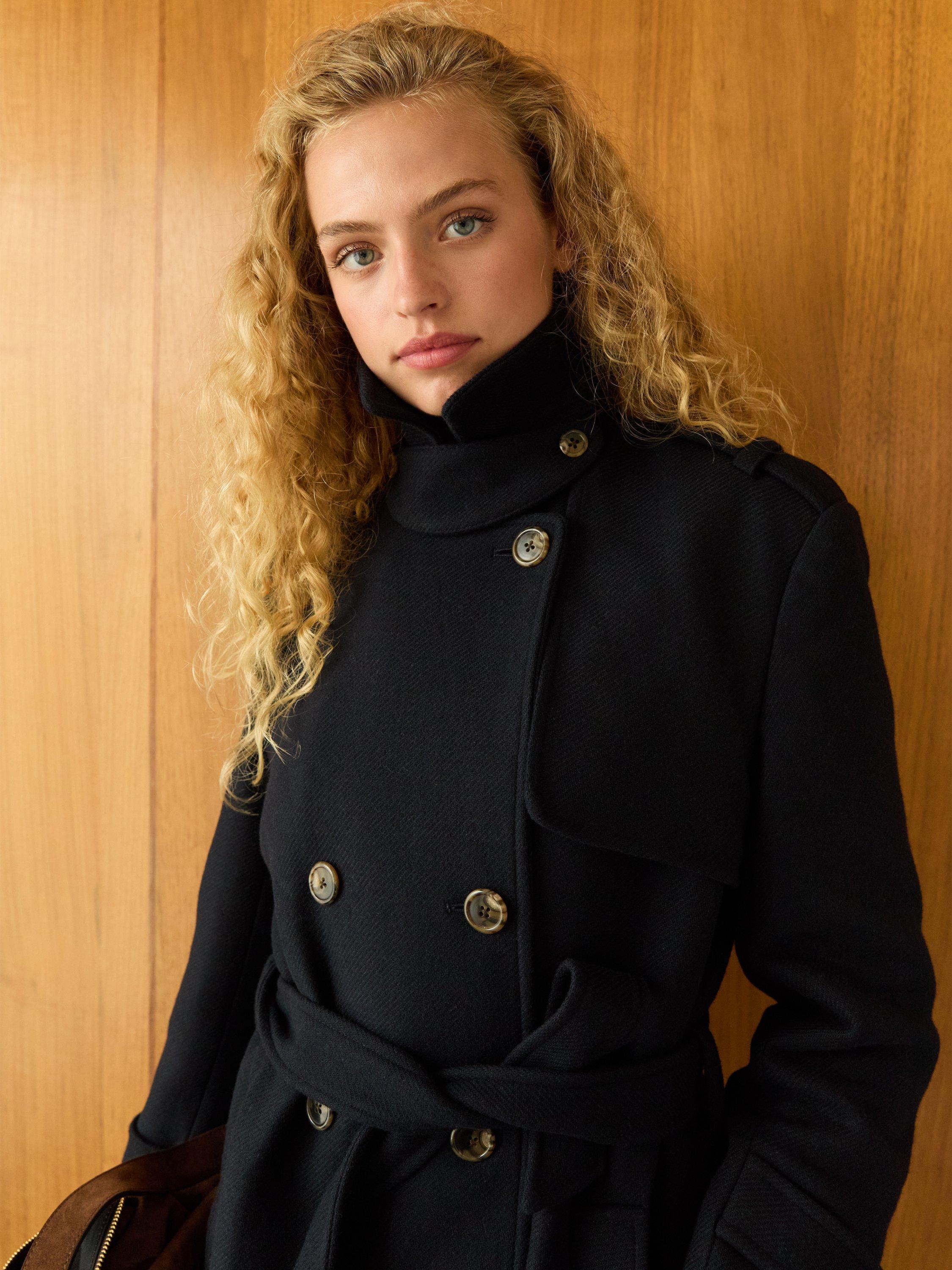Product image 2 of 7, which shows Baukjen Ingrid Wool Blend Double Breasted Trench Coat, Classic Navy, 10
