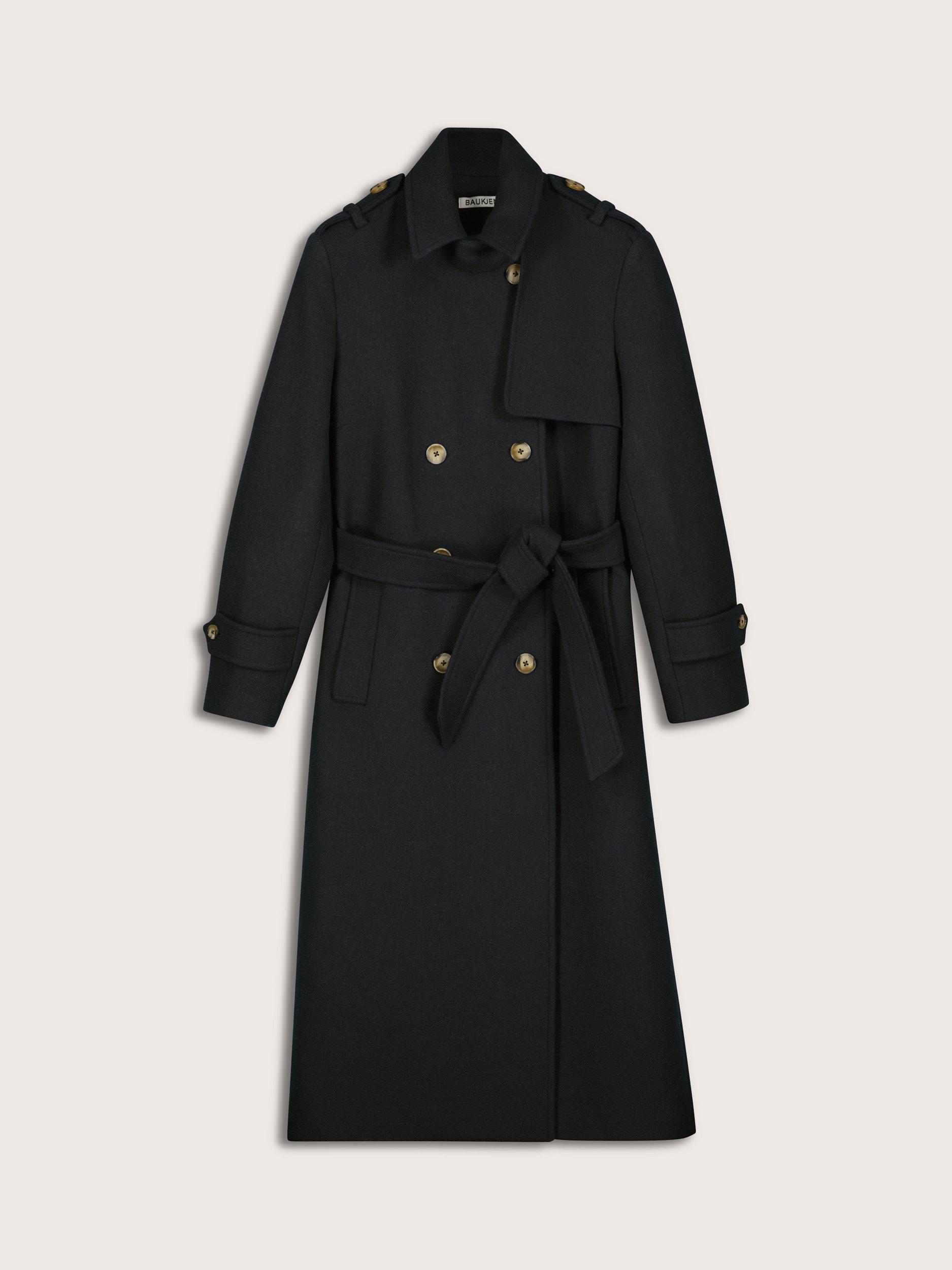 Product image 5 of 7, which shows Baukjen Ingrid Wool Blend Double Breasted Trench Coat, Classic Navy, 10
