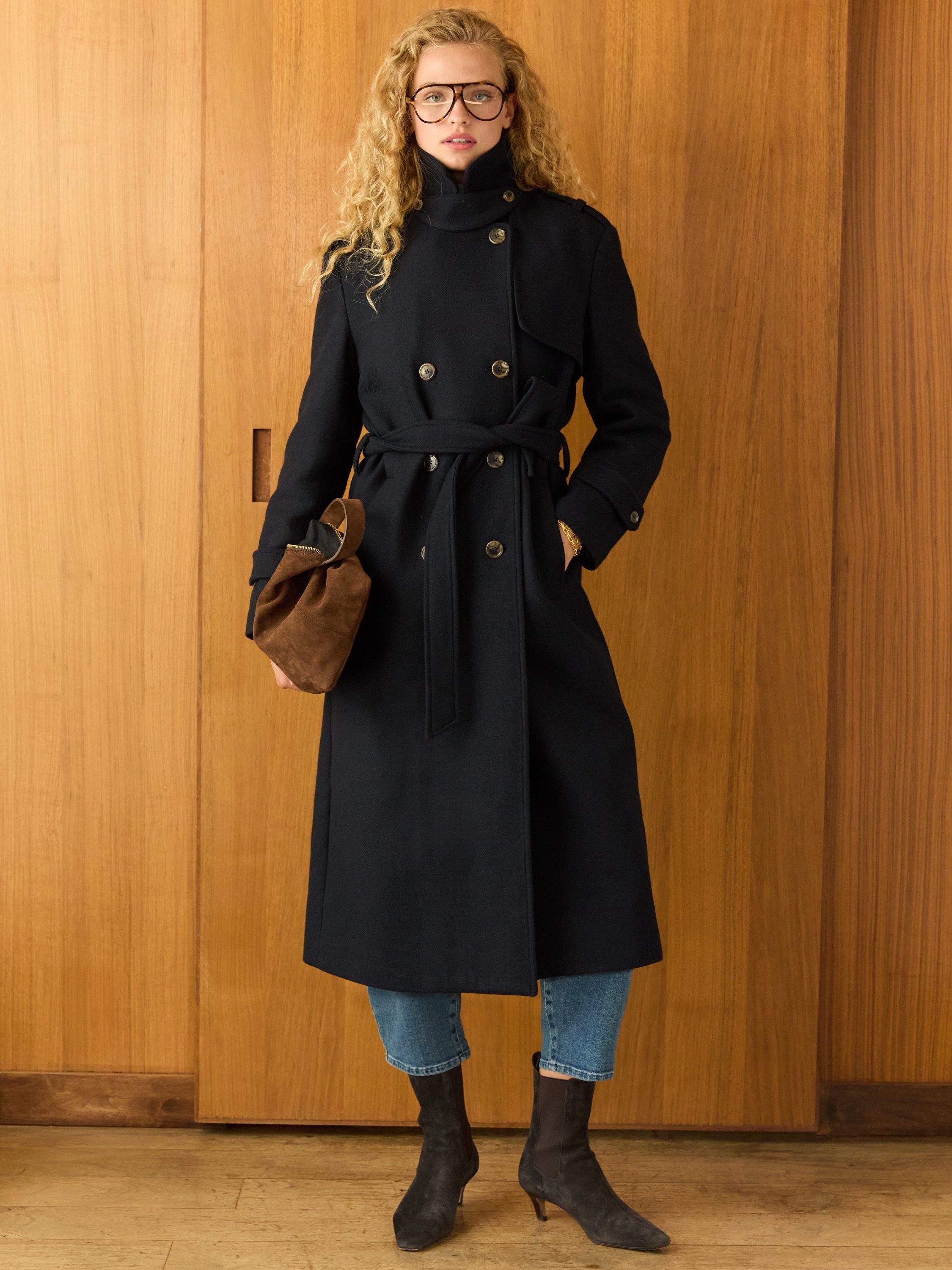 Product image 6 of 7, which shows Baukjen Ingrid Wool Blend Double Breasted Trench Coat, Classic Navy, 10