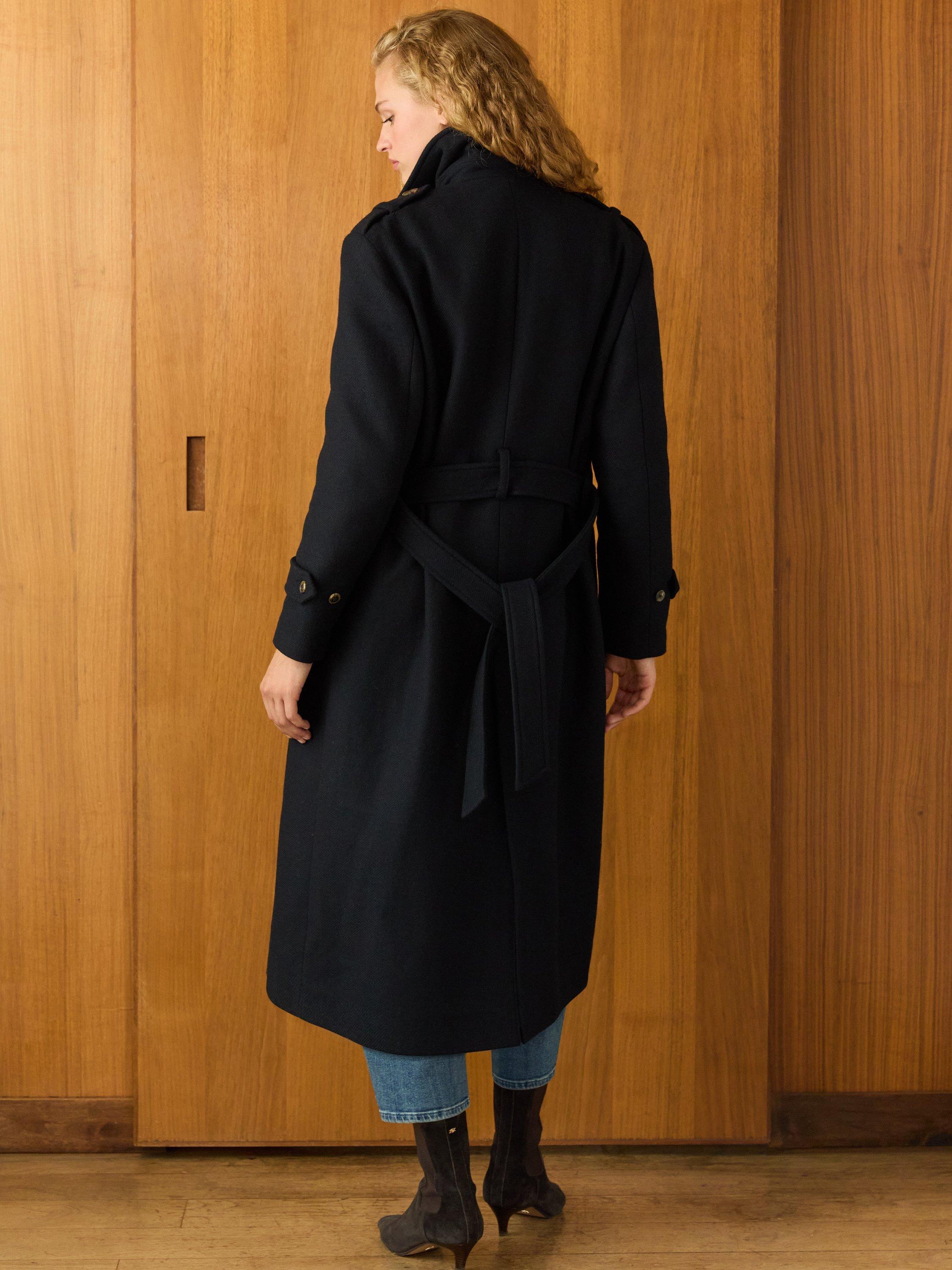 Product image 7 of 7, which shows Baukjen Ingrid Wool Blend Double Breasted Trench Coat, Classic Navy, 10