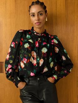 Baukjen Eleanor Floral Long Sleeve High Neck Blouse, Black/Multi