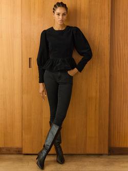 Baukjen Adela Corduroy Peplum Top, Caviar Black - view 2, Caviar Black