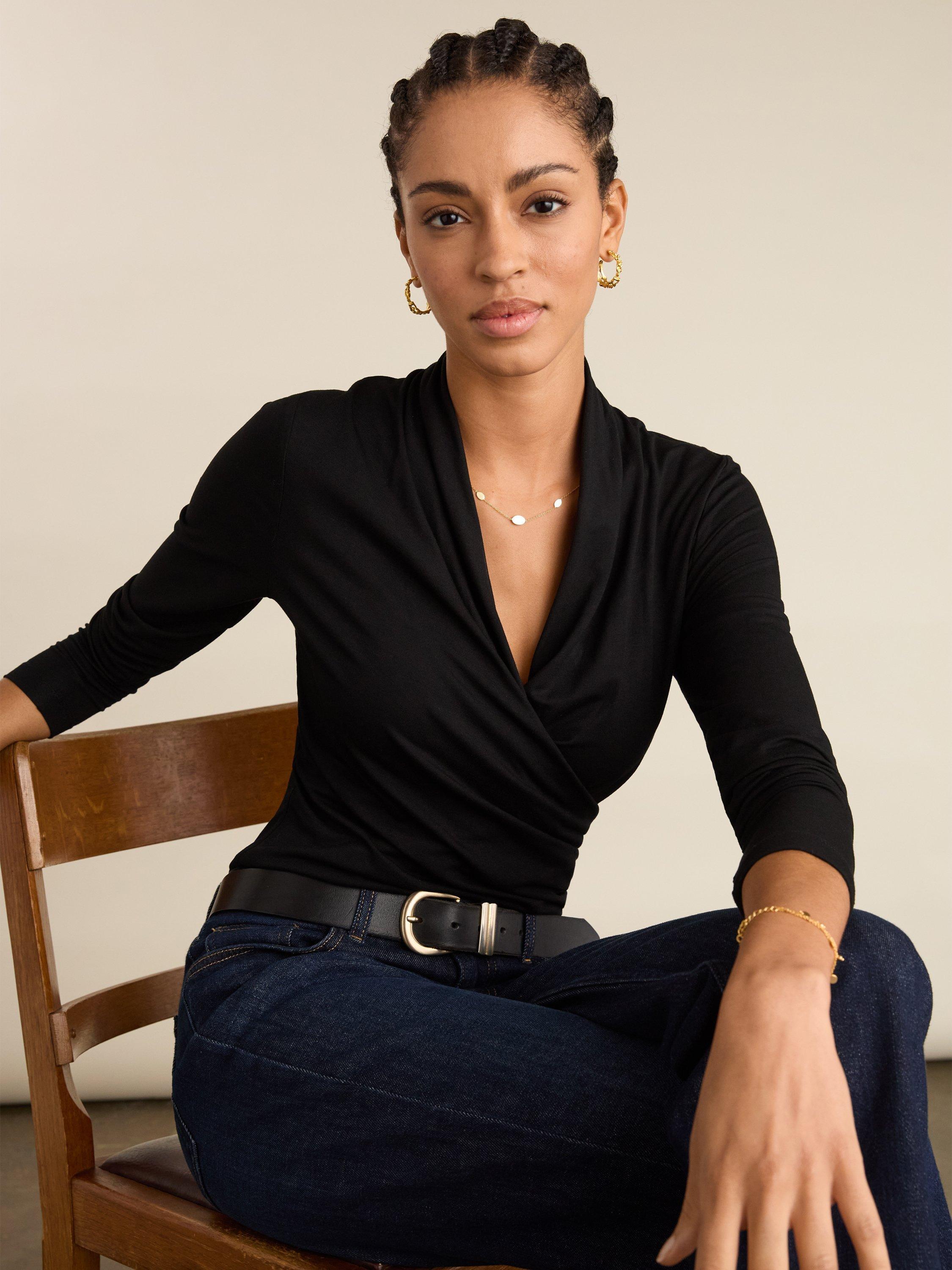 Product image 2 of 5, which shows Baukjen Gylda Wrap Top, Caviar Black, 10