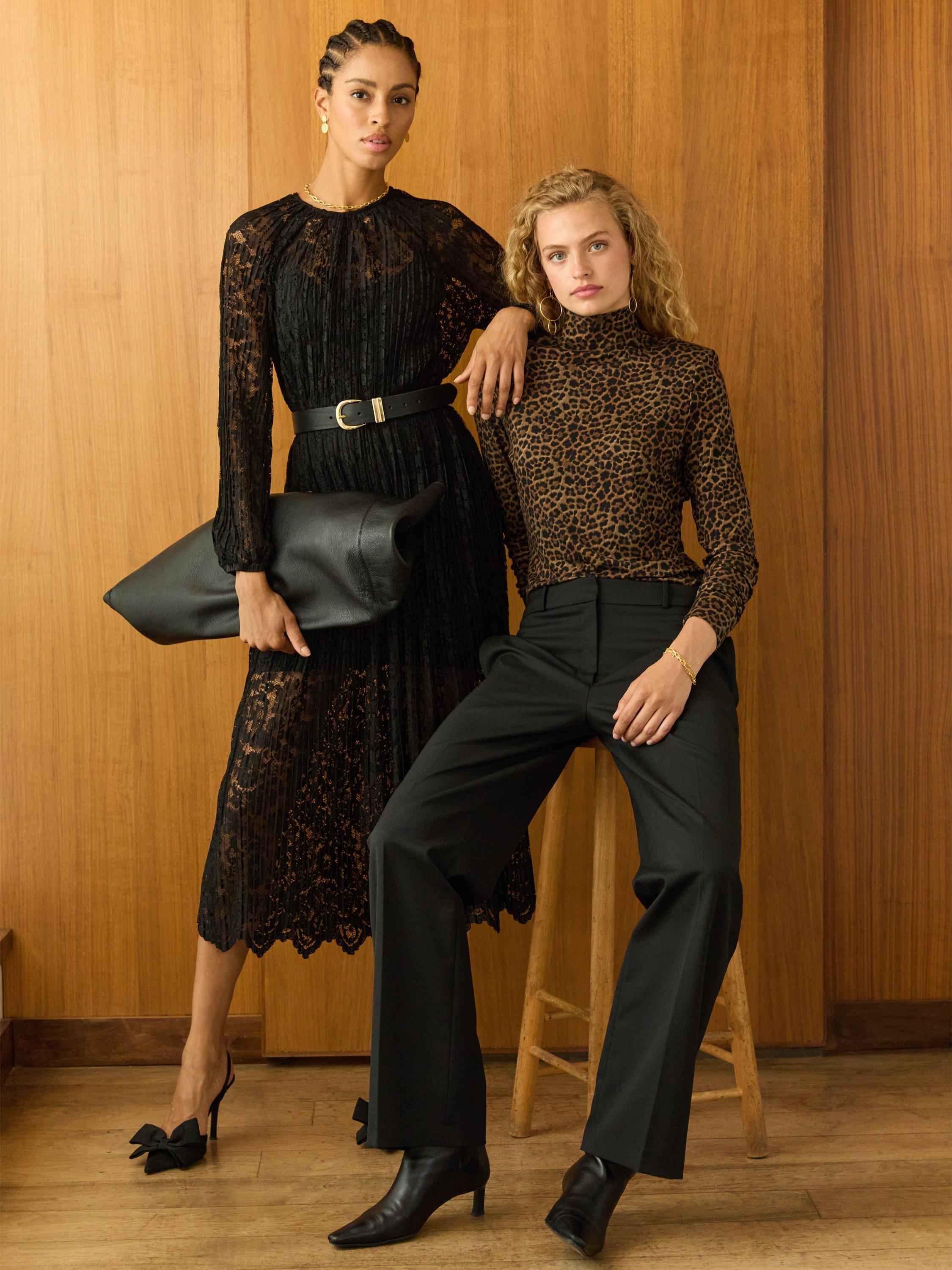 Product image 4 of 5, which shows Baukjen Lucy Leopard Print Turtleneck Jersey Top, Chestnut/Multi, 10