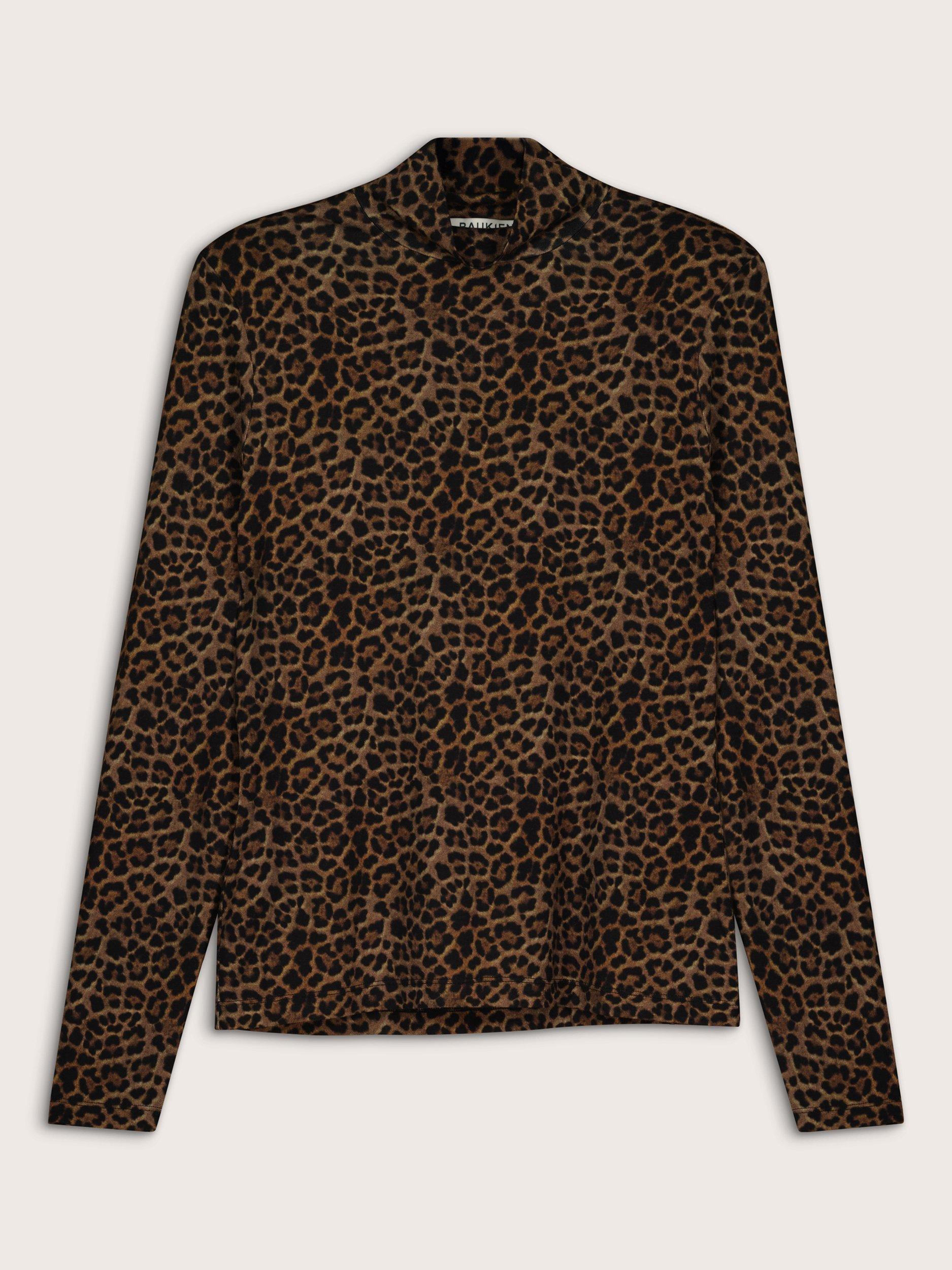 Product image 5 of 5, which shows Baukjen Lucy Leopard Print Turtleneck Jersey Top, Chestnut/Multi, 10