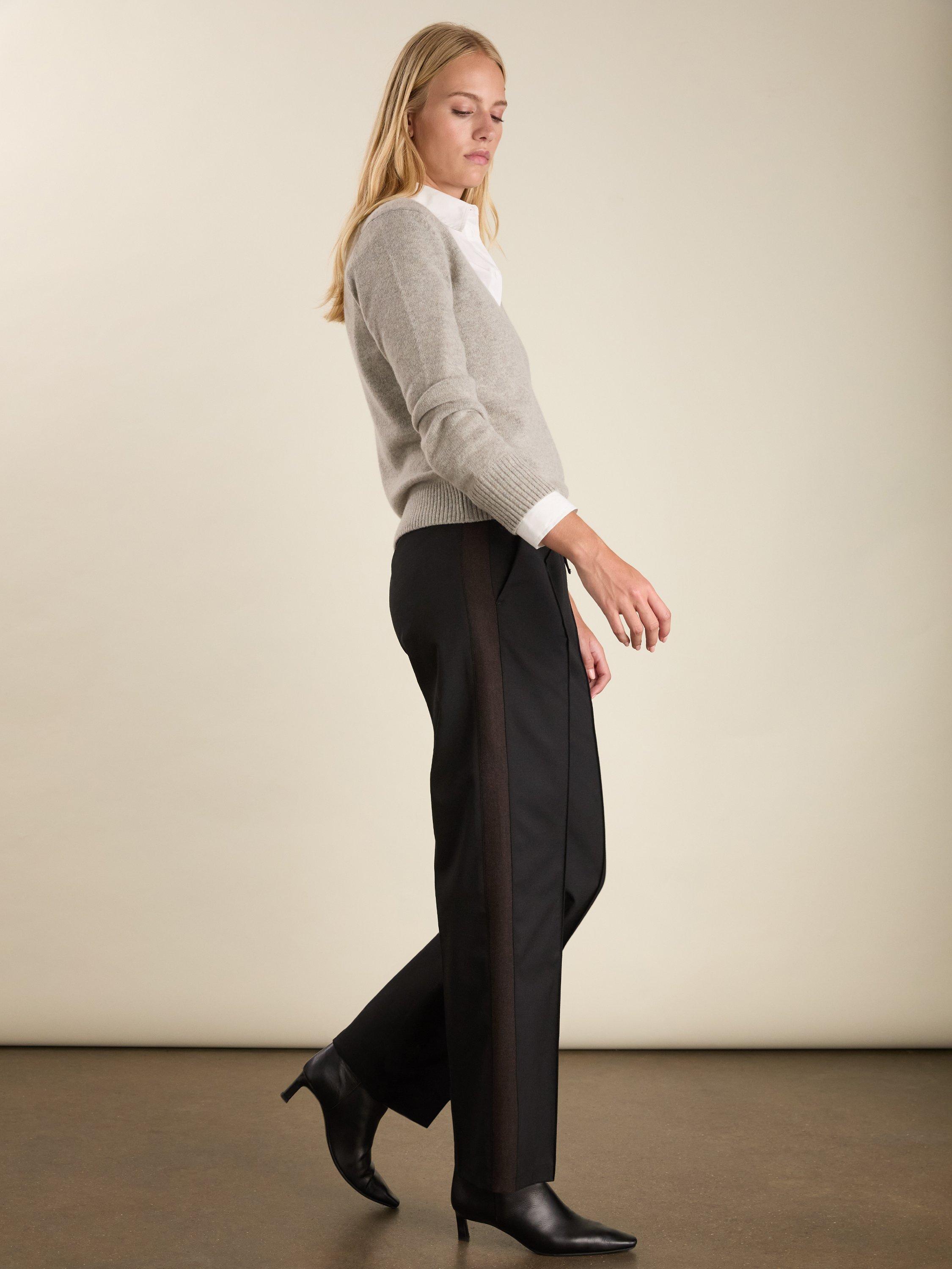 Product image 1 of 5, which shows Baukjen Donna Wool Blend Wide Leg Trousers, Black/Multi, 10