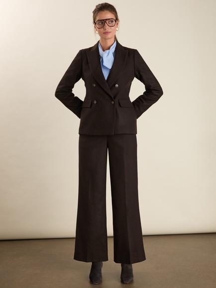 Baukjen Easton Wool Blend Wide Leg Trousers, Dark Chocolate