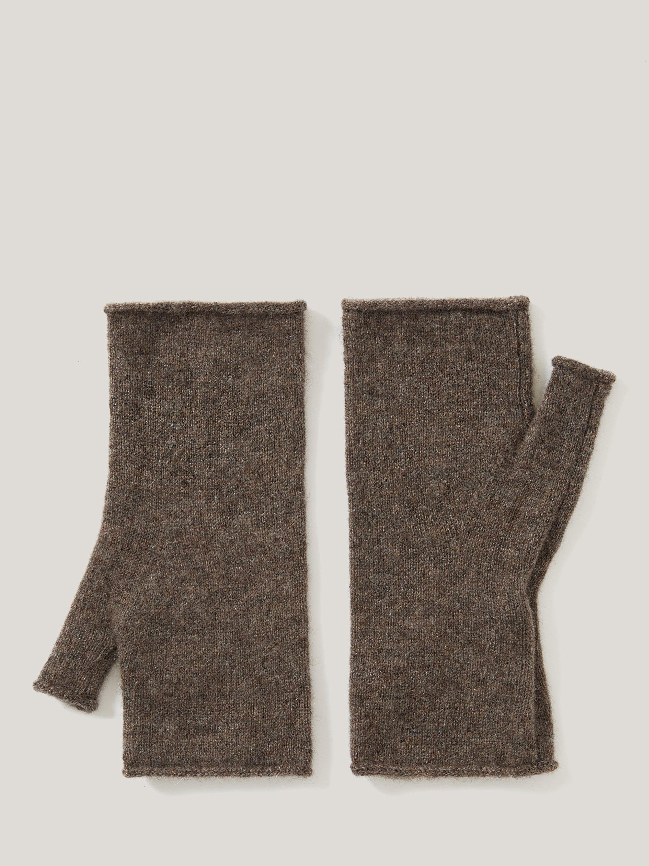 Product image 3 of 4, which shows Jigsaw Pure Cashmere Fingerless Gloves, Taupe, One Size