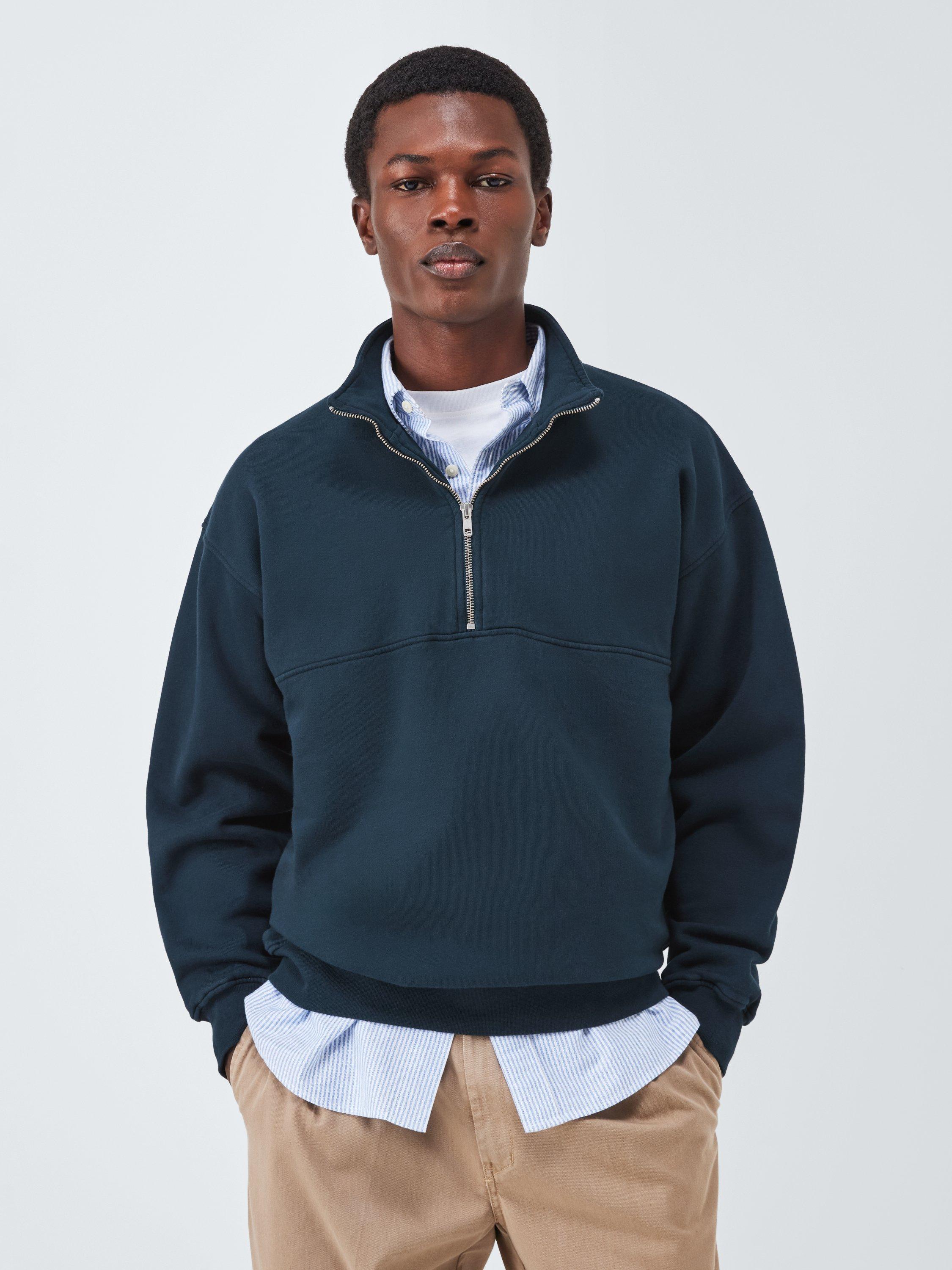 Colorful Standard Cotton Quarter Zip Sweatshirt, Navy Blue