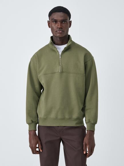 Colorful Standard Cotton Quarter Zip Sweatshirt, Dusty Olive
